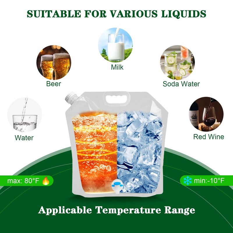 Cooltto 2 Pack 2.6 Gallon Premium Collapsible Water Container Bag, BPA Free Food Grade Clear Plastic Storage Jug, No-Leak Freezable Fold-able Water Bottle for Camping, Hiking, Backpacking, Emergency