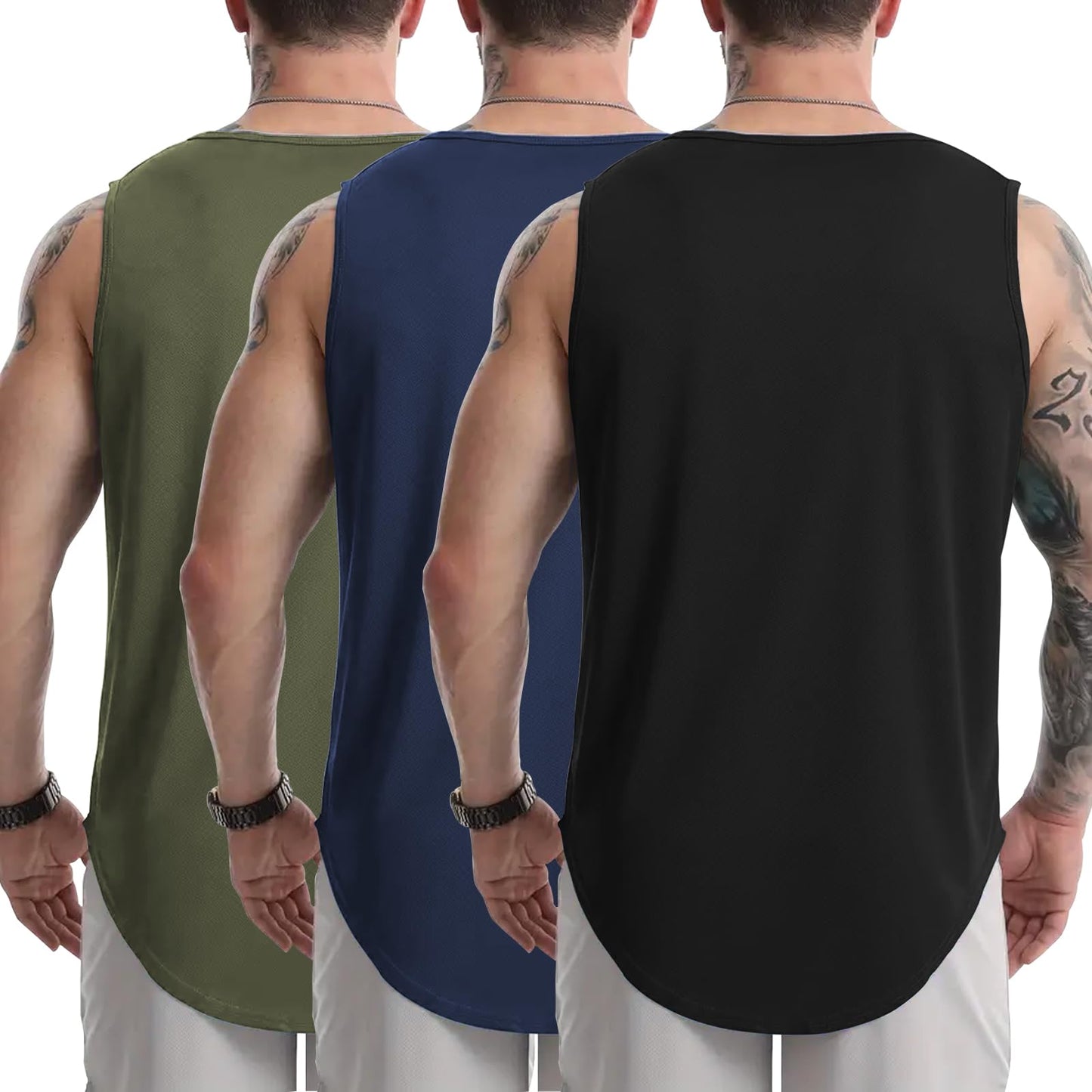 Tank Tops Men's 3 Pack Muscle Shirts Sleeveless Dry Fit Gym Workout Tank Top Mesh Material Quick Dry Athletic Running (US, Alpha, X-Large, Regular, Regular, Black+Navy Blue+Army Green)