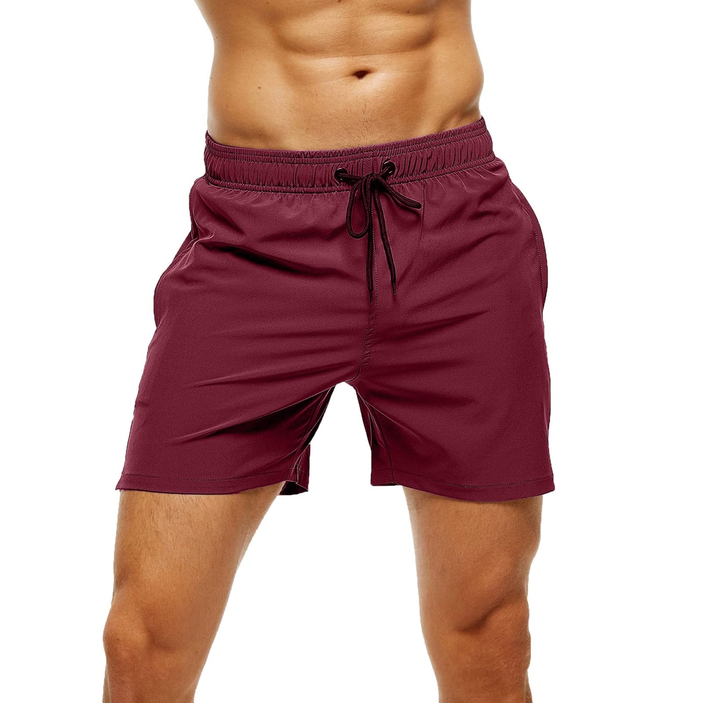 Mens Sweat Shorts Gym Athletic Fitness Workout Running Bike Golf Lounge Clothes Casual Summer Beach 5 inch Swimming Trunks Swim Board(S, Burgundy)