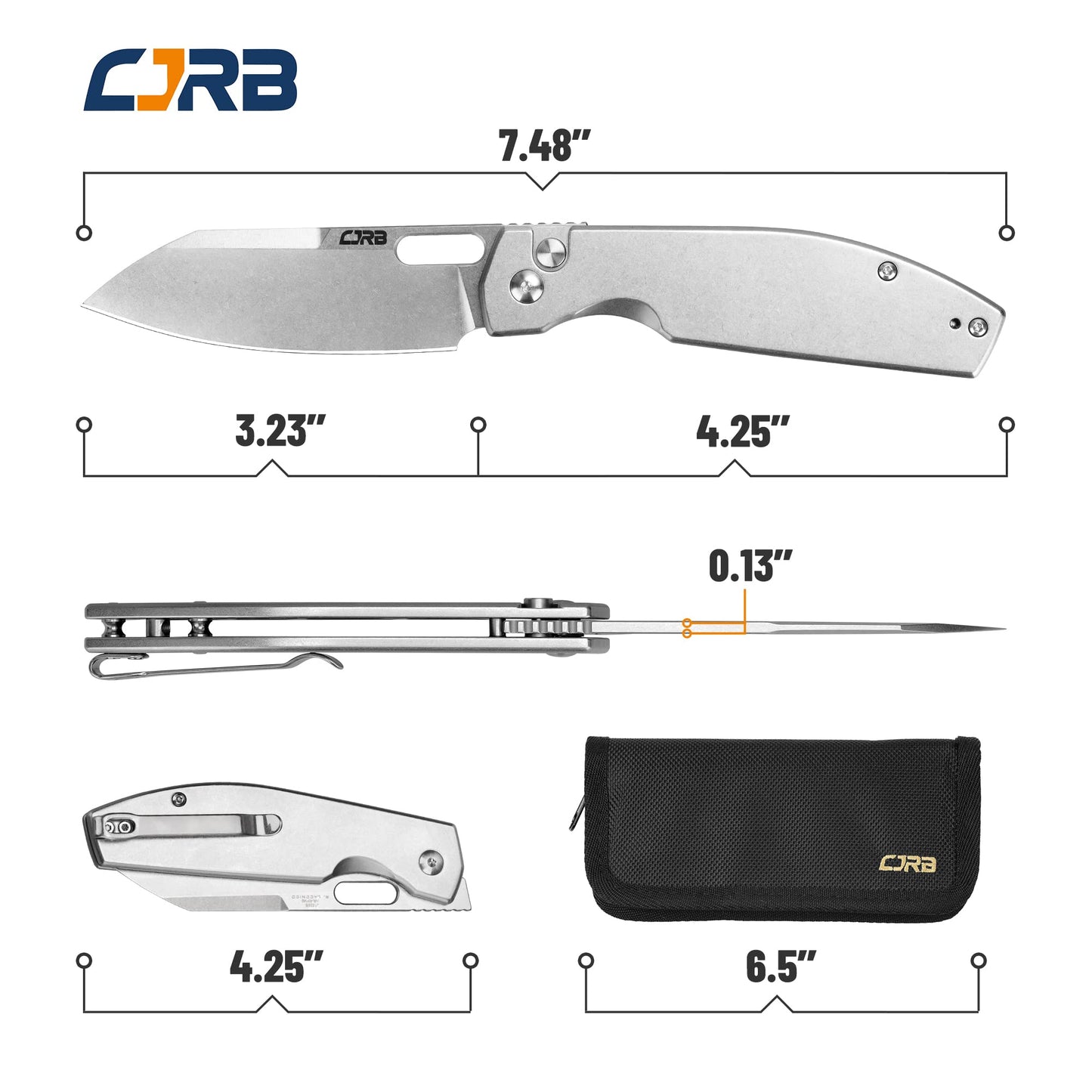 CJRB Pocket EDC Knife Ekko(J1929) Button Lock Small Folding Knife AR-RPM9 Steel Blade and Silver Stainless Steel Handle Outdoor for Men Women for Gifts