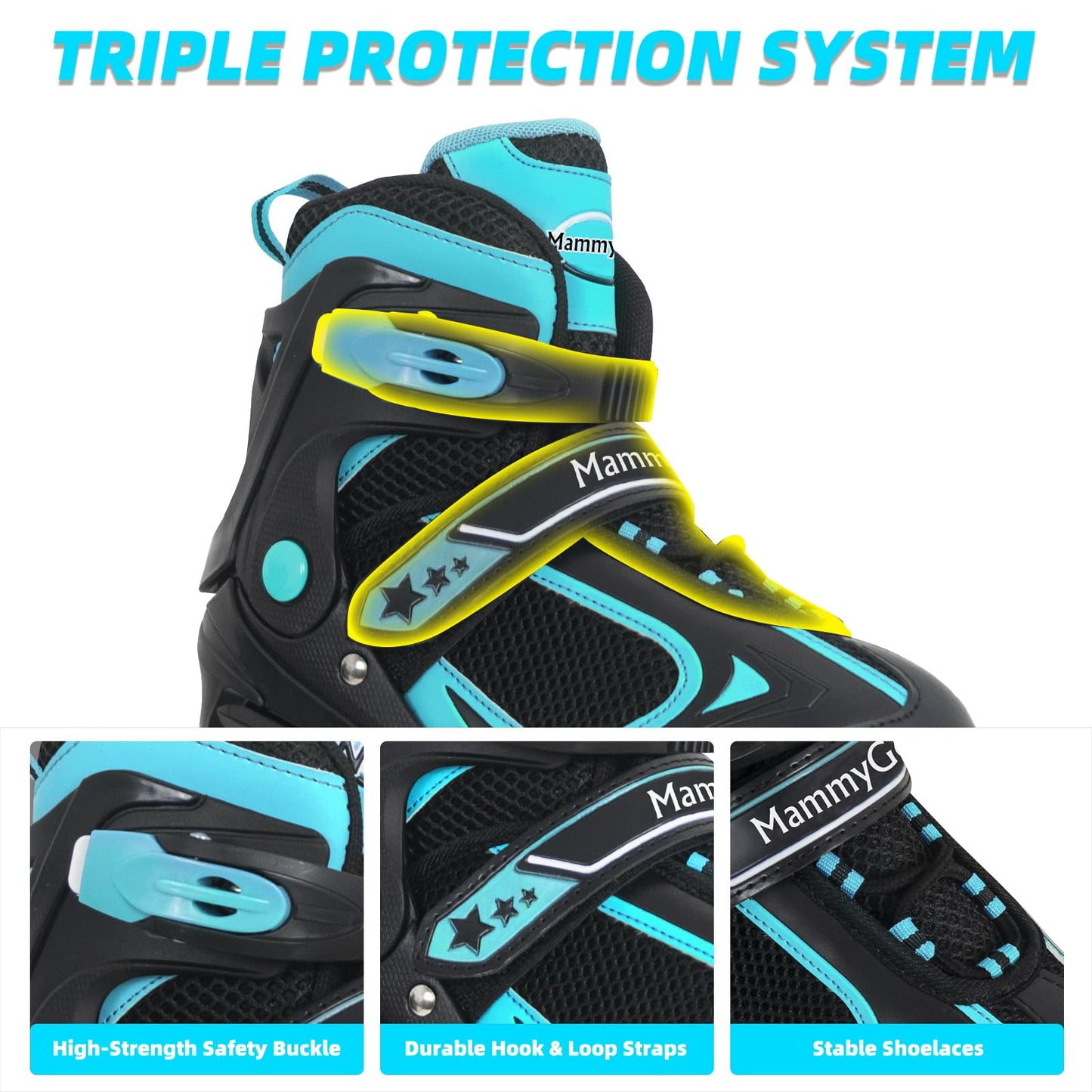 MammyGol Adjustable Inline Skates for Boys Girls Kids Youth with Light up Wheels, Teal Beginner Blades Roller Skates for Boys Size 10 11 12 13 Ages 6-12