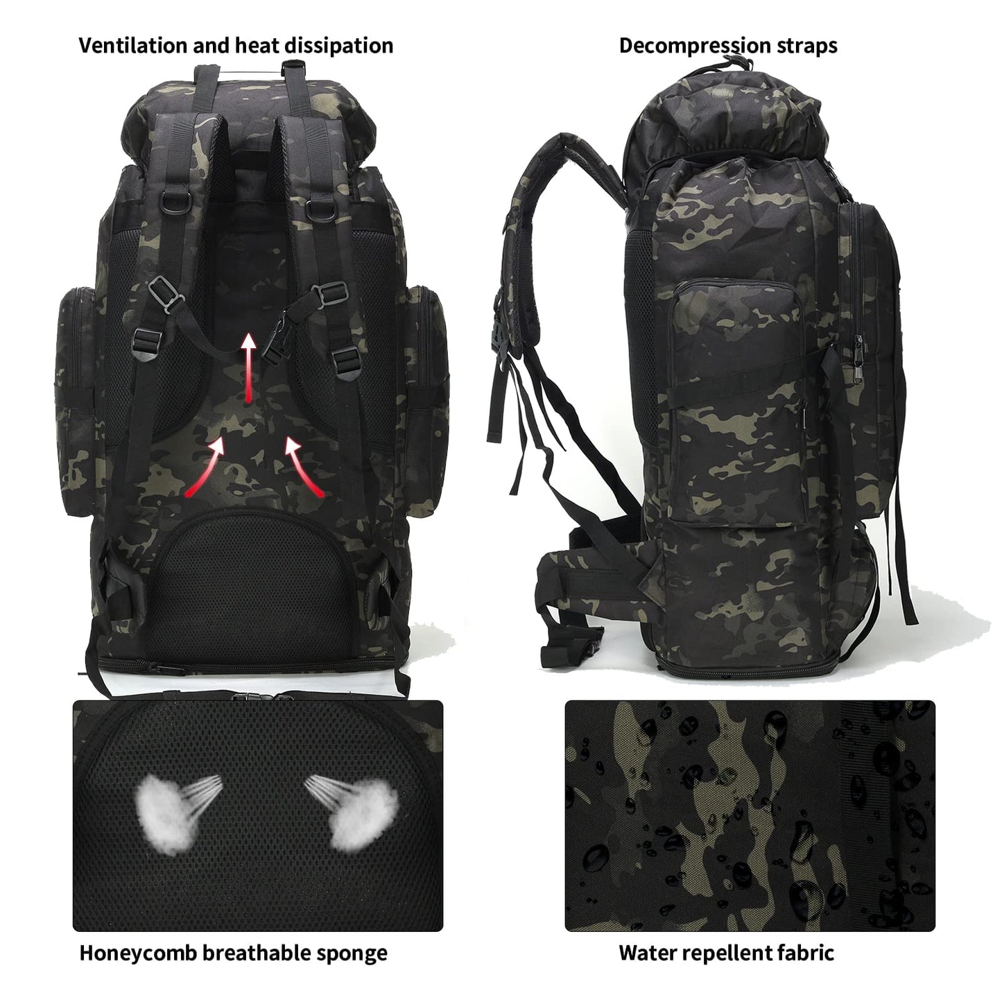 W WINTMING Hiking Backpack for Men 70L/100L Camping Backpack Military Rucksack Molle 3 Days Assault Pack for Climbing