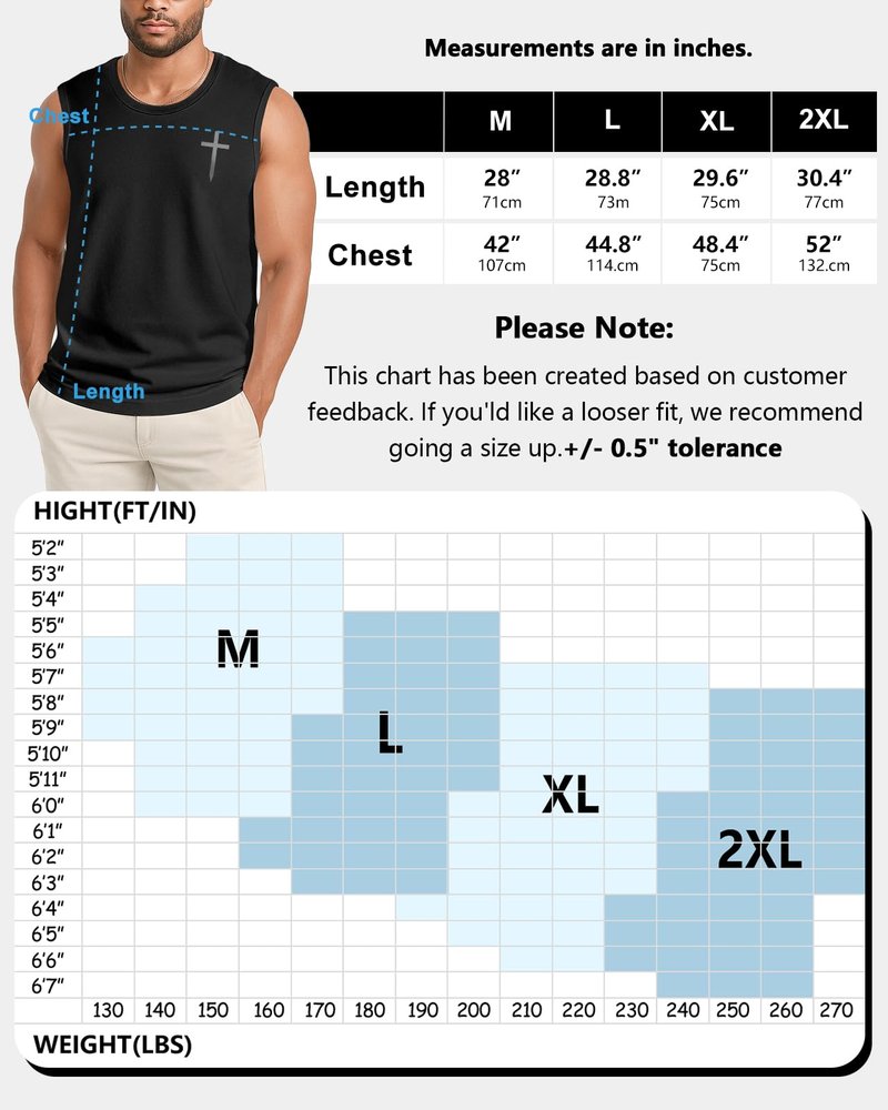 Flafens Tank Tops Men - Sleeveless Shirts for Men Graphic Cotton Mens Tank Tops Summer Tanktop Casual Loose Fit Tanktop Christain Mens Sleeveless Tee Shirts for Workout Running Sports, L, Faith