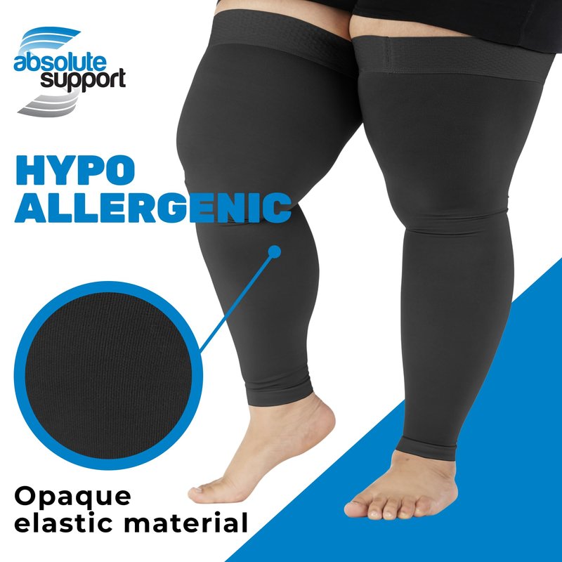 ABSOLUTE SUPPORT 6XL Plus Size Compression Footless Stockings 20-30mmHg - Extra Large Unisex Opaque Compression Support Sleeve for Pregnancy, Diabetic, Sclerotherapy, Arthritis - Black, 6X-Large