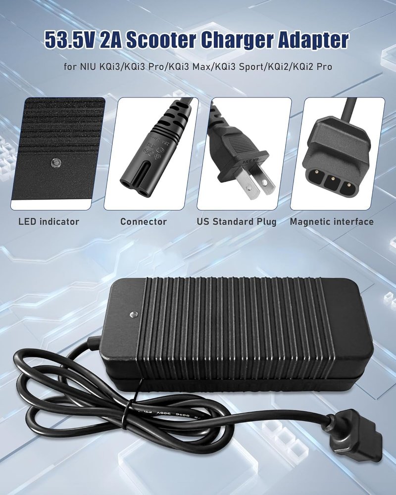 [Verified Fit] 53.5V 2A KQi Charger for NIU KQi3/ KQi3 Pro/ KQi3 Max/ KQi3 Sport/ KQi2/ KQi2 Pro (NOT for Youth or Youth+) Electric, KQi 46.8V Battery Charger