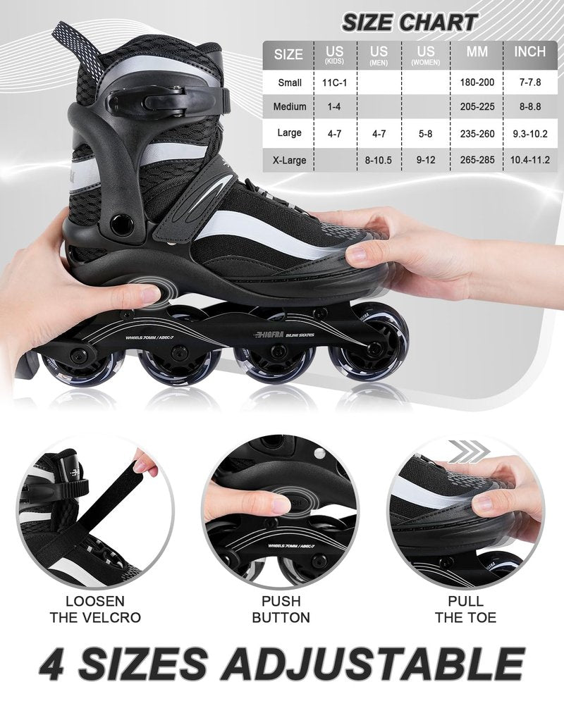 Adjustable Inline Skates for Kids and Adults – Color Gradient Roller Skates with Full Light-Up Wheels Girls, Boys (Ages 5-8, 8-12), Youth, Men, and Women – Indoor & Outdoor Use