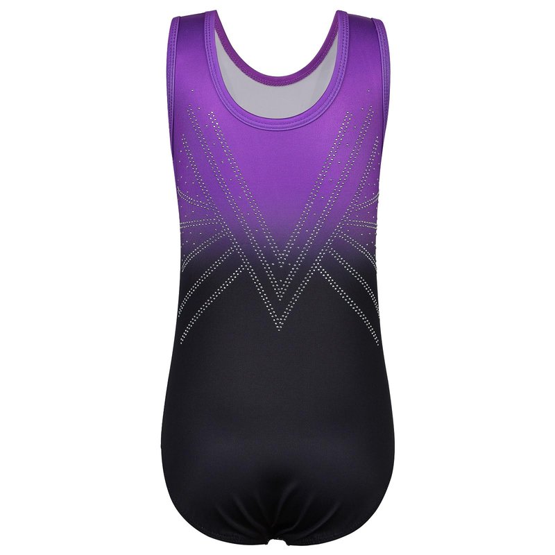 BAOHULU Gymnastics Leotard for Girls Kids Sparkle One Piece Practice Dance Outfit 5-14 Years B438_BlackPurple_16A