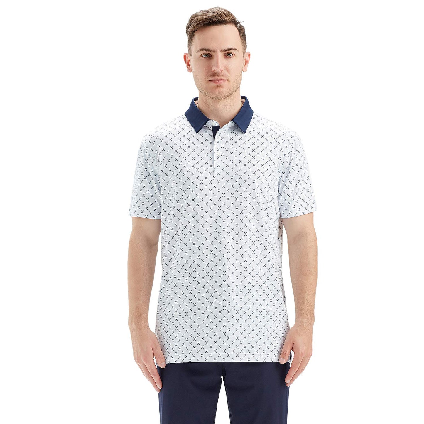 Golf Shirts for Men Dry Fit Short Sleeve Print Performance Moisture Wicking Polo Shirt White