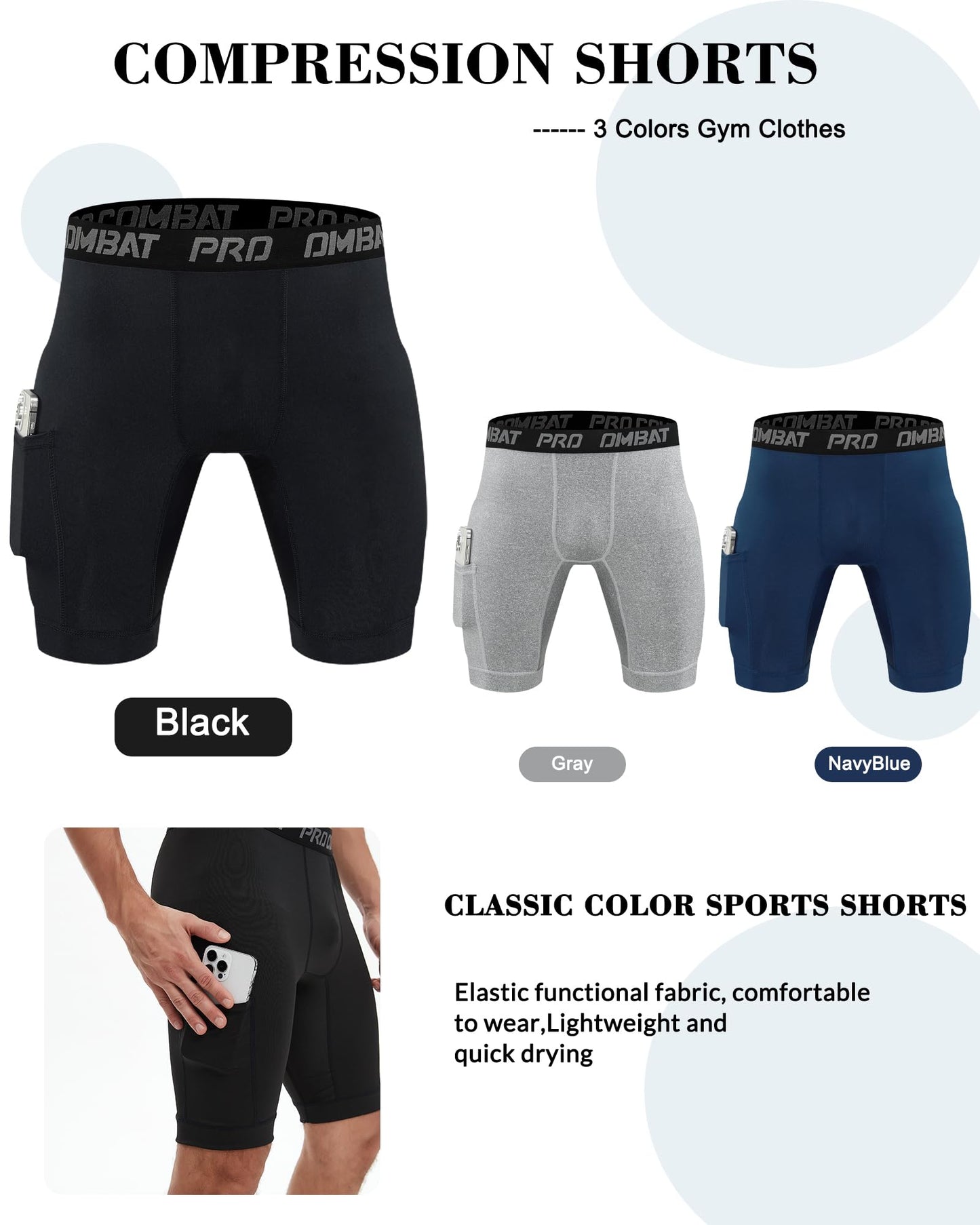 Antoyo 5 Pack Compression Short Men with Pocket Spandex Running Shorts