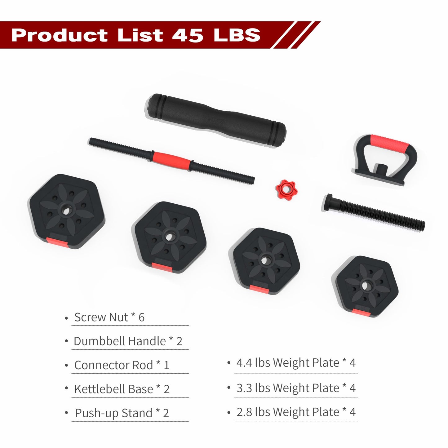 VIVITORY Dumbbell Sets Adjustable Weights, Free Weights Dumbbells Set with Connector, Non-Rolling Adjustable Dumbbell Set, Barbell Weights Set for Home Gym, Hexagon, Cement Mixture, 44 to 66 Lbs (44LB