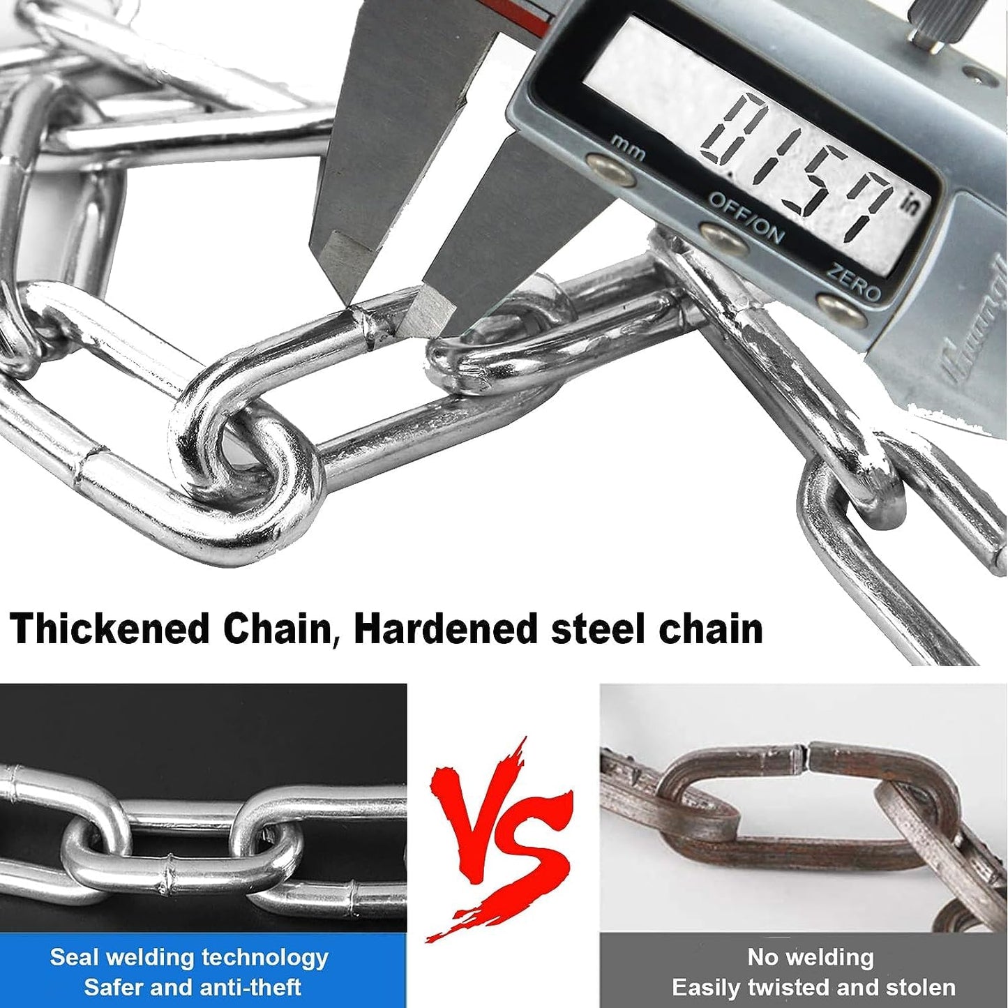 Bike Chain Lock, Heavy Duty Anti-Theft Bicycle Chain Lock, 2.72 Ft Security Bike Locks with 3 Keys, Waterproof Lock Chain for Bike, Bicycle, Scooter, Motorcycle, Door, Gate, Fence