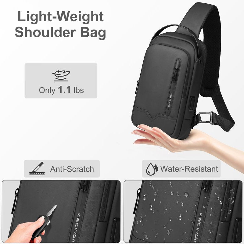 Sling Bag for Men Women Chest Bag Should Bags for 11.3 Inch iPad with USB Charging Port Water-Resistant Crossbody Sling Backpack LightWeight Anti-Theft Casual Daypack for Travel Sports Hiking-Black
