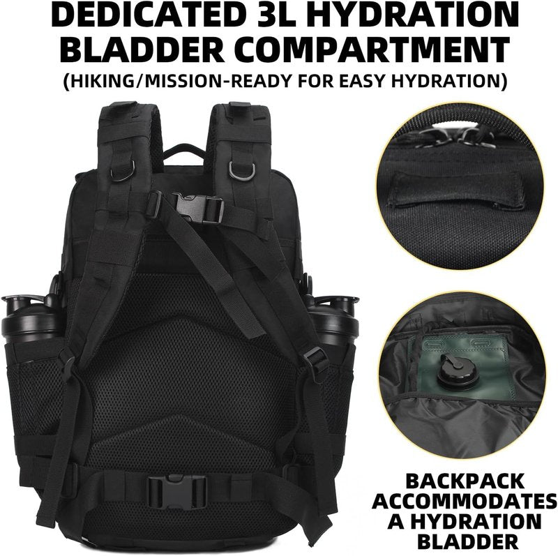 Military Tactical Backpack - 25L EDC MOLLE Rucking Pack | 900D Oxford Nylon, Portable Gear for Hiking & Survival - Black