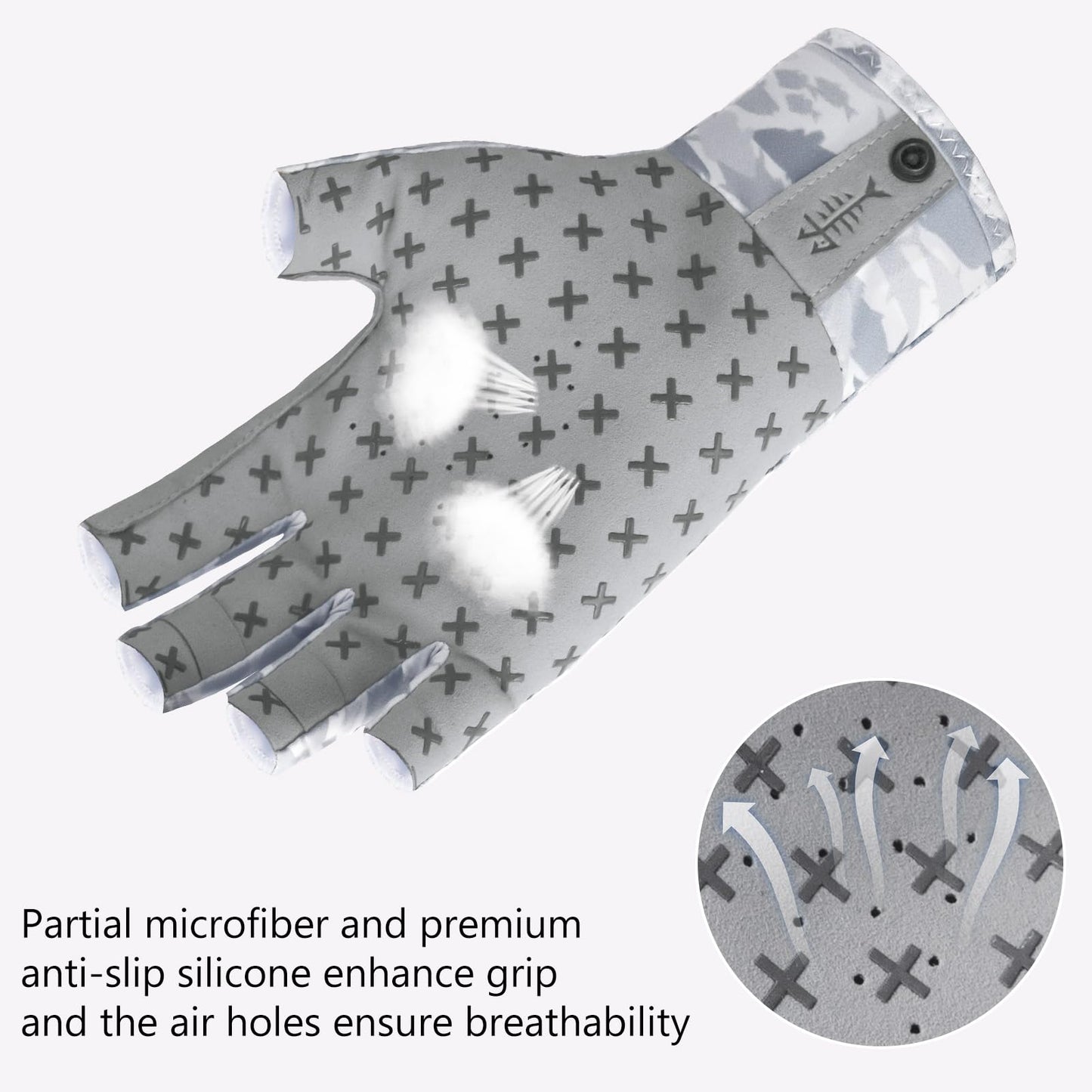 BASSDASH 3/4 Finger UPF 50+ Sun Gloves Breathable Anti-Slip Silicone Palm for Men Women Fishing Fingerless Cycling Running