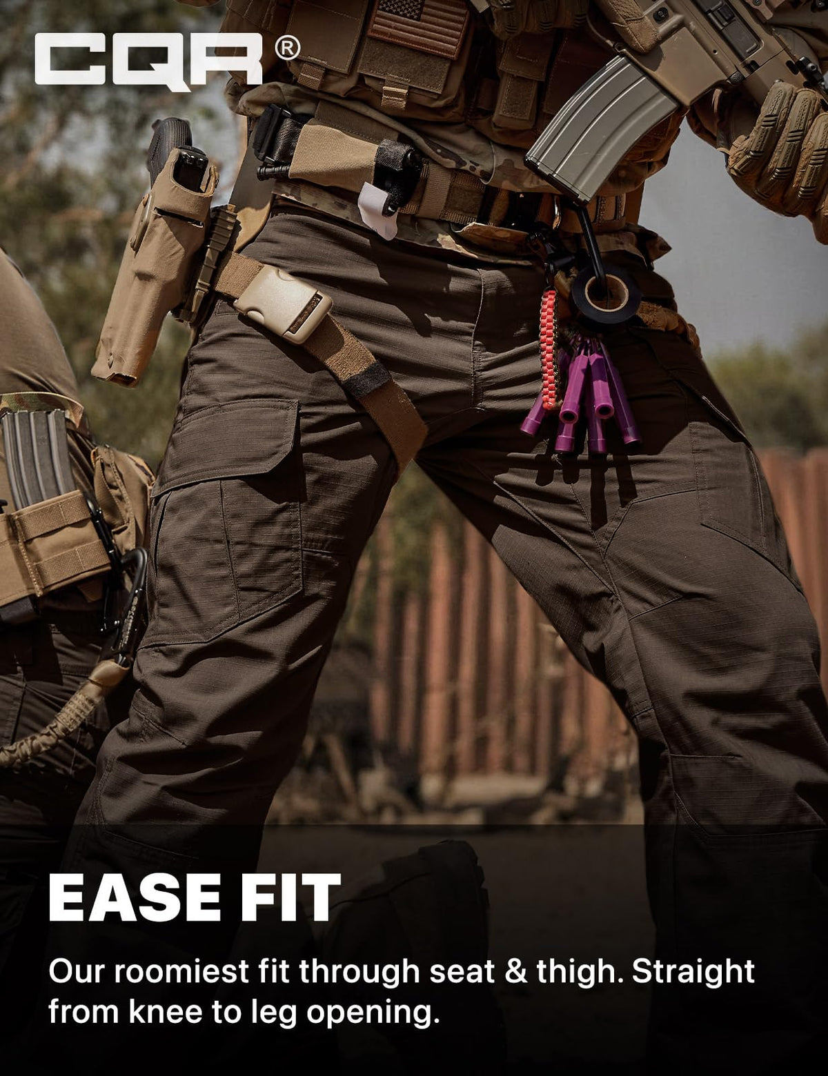 CQR Men's Tactical Pants, Water Resistant Ripstop Cargo Pants, Lightweight EDC Work Hiking Pants, Outdoor Apparel, Duratex Mag Pocket Dark Brown, 42W x 32L