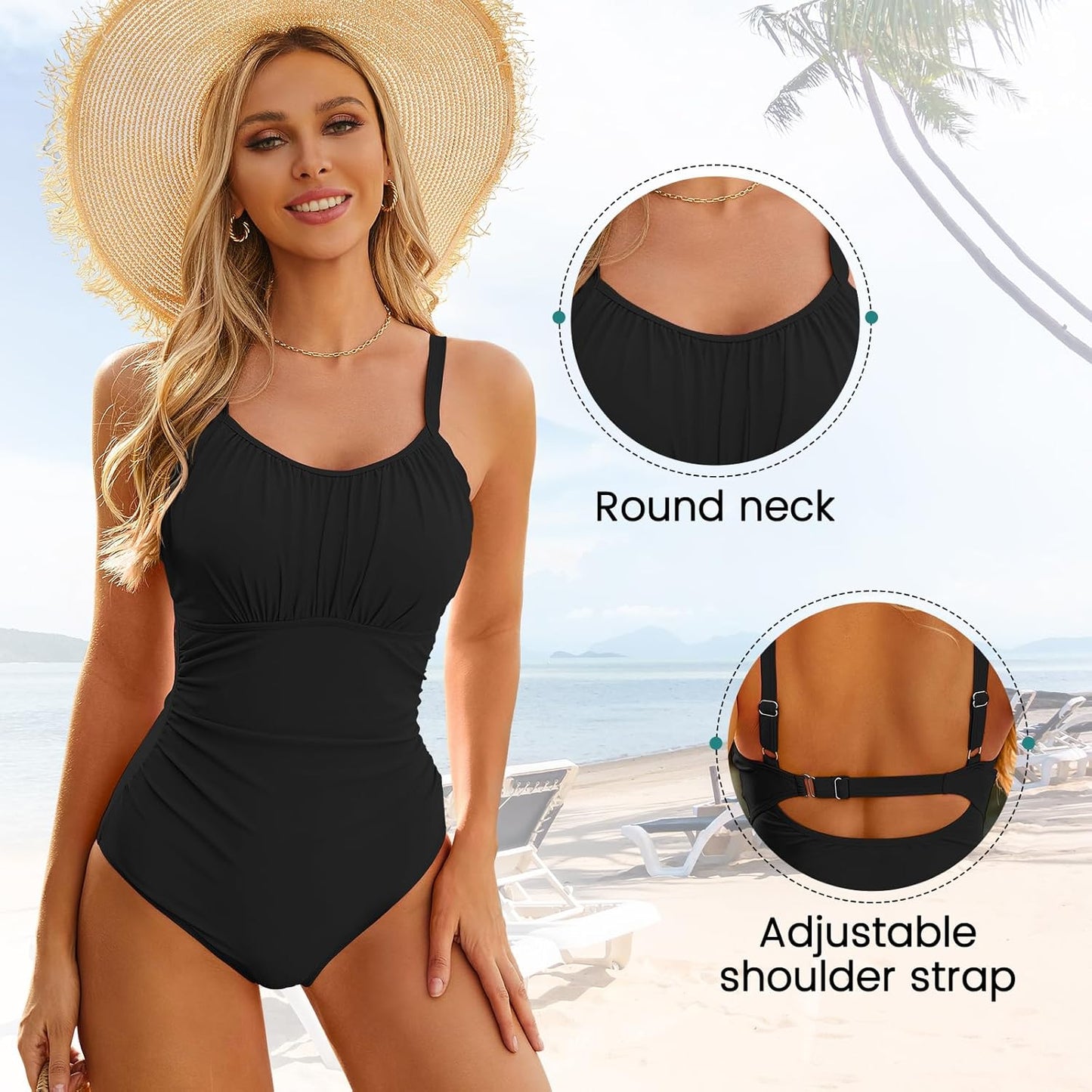 Modest One-Piece Swimsuit for Women - Tummy Control Long Torso Slimming Floral Bathing Suit
