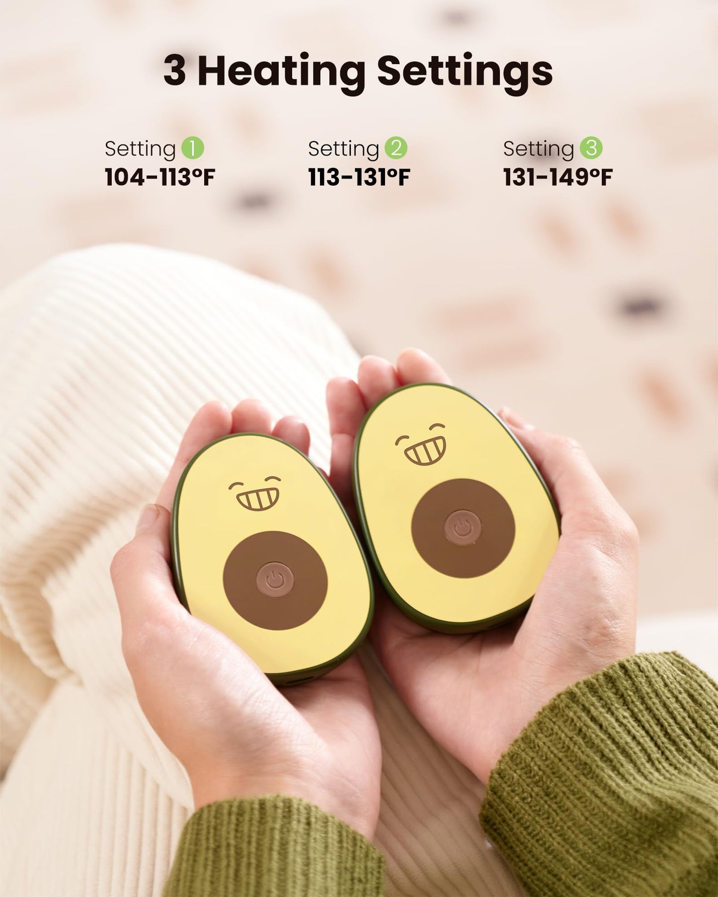 Gaiatop Hand Warmers Rechargeable 2 Pack, Magnetic 3 Settings Fast Heating Avocados Shape, Electric Portable Pocket Heater, Reusable Hot Hands Gifts for Women Men Outdoor Camping Hunting Golf