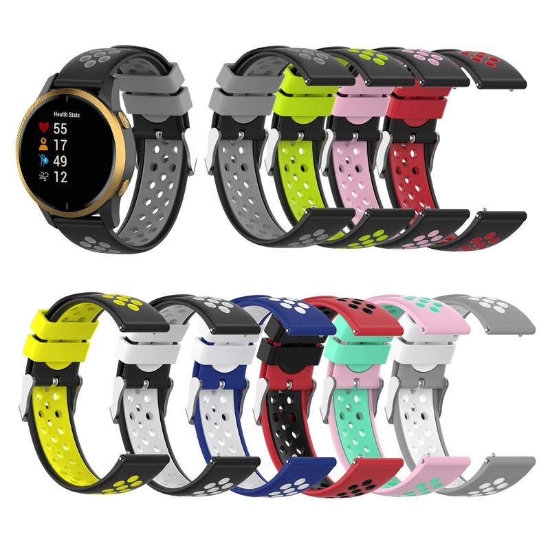 FitTurn Two-Color Breathable Hole Quick Release Bands 20mm Compatible with Garmin Approach S40 S42/Forerunner 245 645 Music/Venu/Galaxy Active 2 Release Soft Strap Wristband (Tricolor-D)