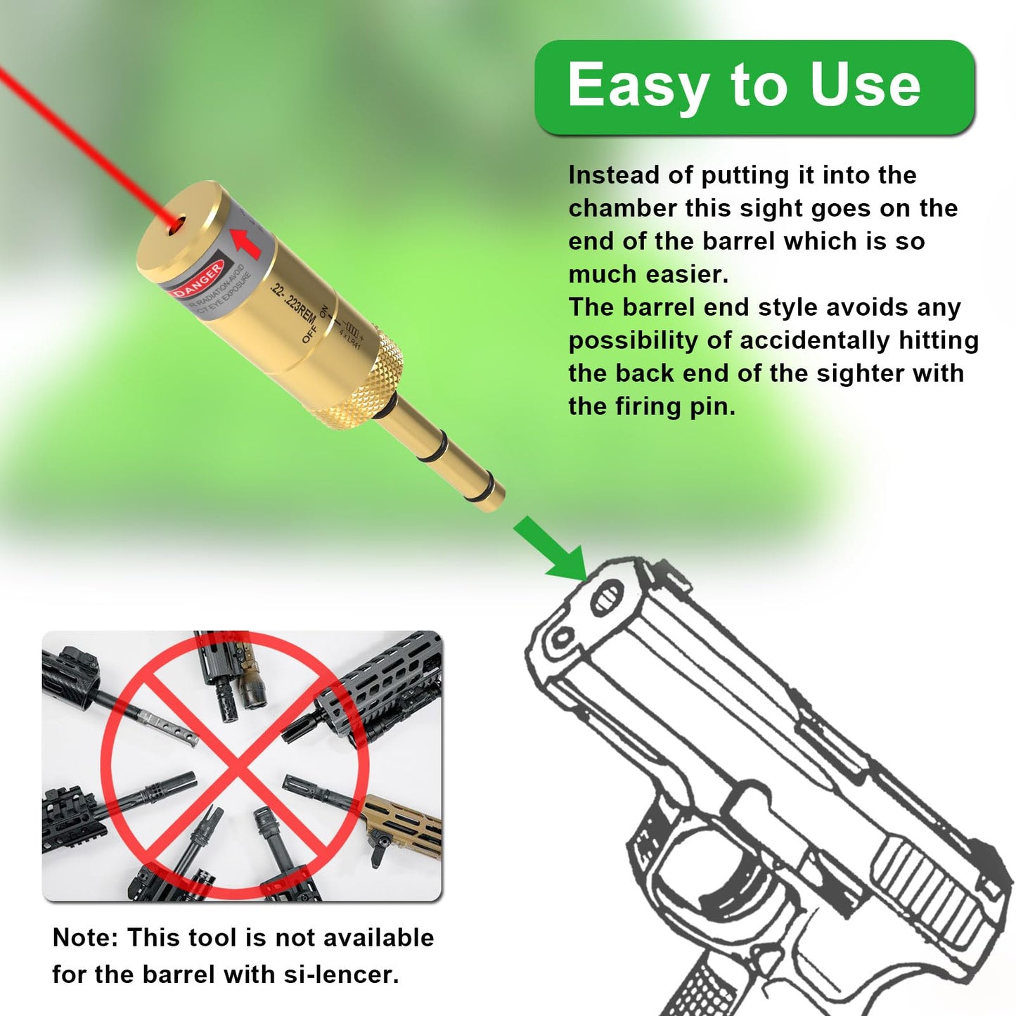 ARKSight Laser Bore Sighter for .22LR/223rem End Barrel Bore Laser Boresighter with Switch Function Easy to Use (22LR-Red Laser)