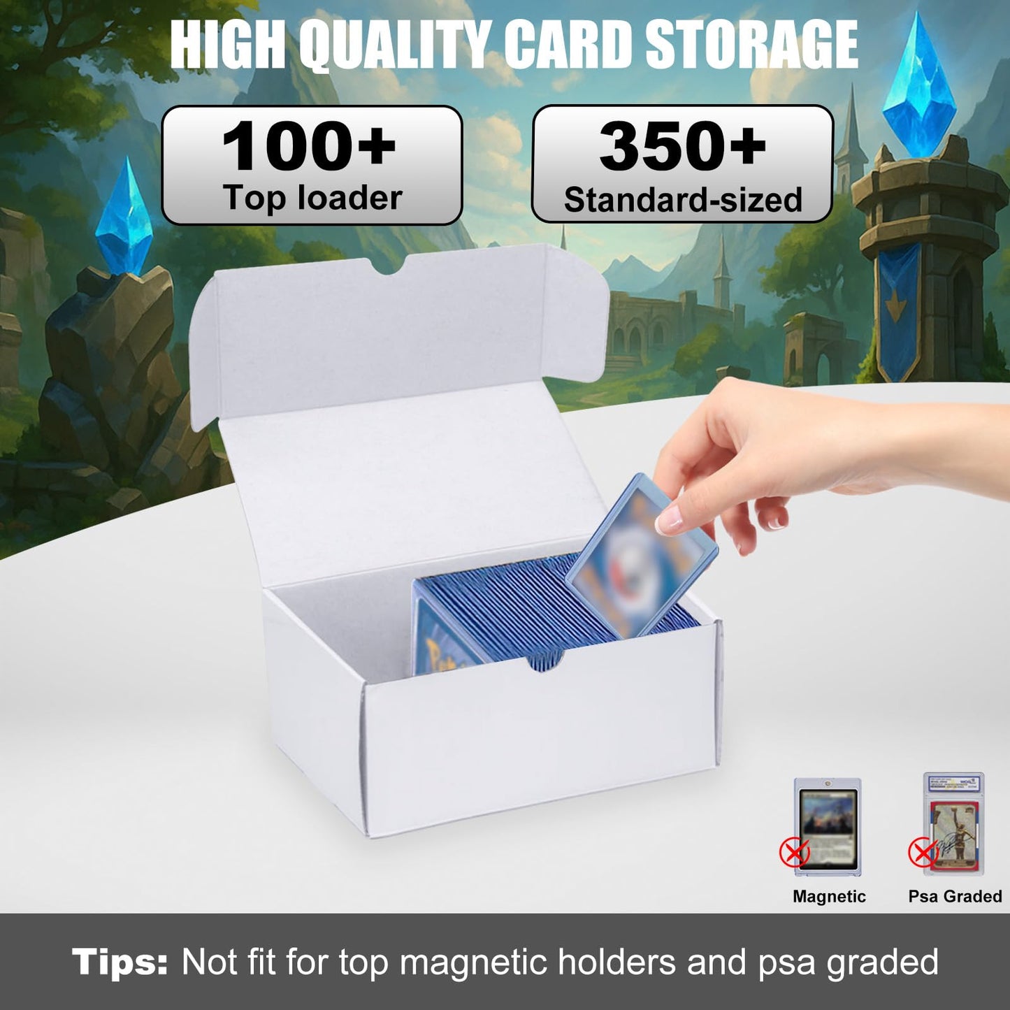 XRACV Toploader Trading Card Storage Box, 4-Pack 100 Count White Corrugated Cardboard Bulk Sports Top Loaders Storage Box for TCG/Magic/Mtg Basketball Cards, Collectible Trading Card Organizer