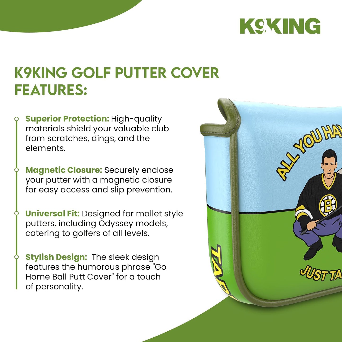 Golf Putter Cover, Protective Golf Club Covers and Mallet Putter Headcover for Odyssey, Magnetic Closure Golf Blade Putter Cover (Tap Tap TapaRoo Putt Cover)