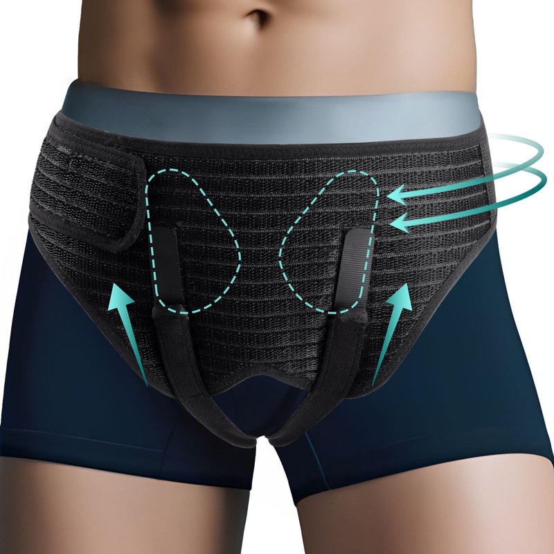 GRLEAYIE Hernia Belt for Men Inguinal, Groin Support Brace with 4 Removable Silicone Compression Pads, Bilateral Hernia Truss for Pre/Post Surgery Pain Relief, Adjustable Waist Guard with Breathable Fabric & Skin-Friendly Lining, Easy to Wear, M