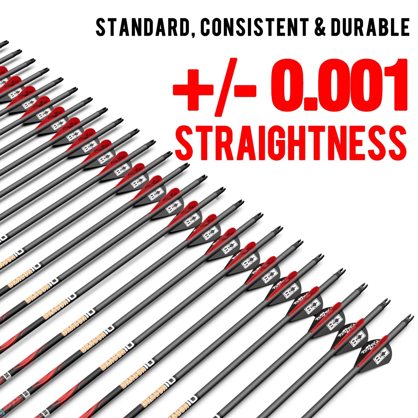 sanlida Dragon Carbon Arrows Pack of 12 (+/-.001" Straightness, 380 Spine)