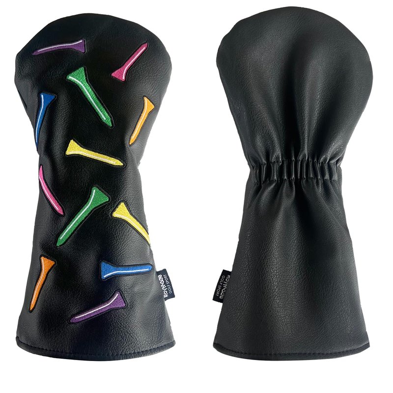 ROYMADE Golf Club Covers Set Colorful Tees Design Driver Covers Fairway Wood Cover Hybrid Cover Leather Golf Wood Head Cover (Color T Black (DR+FW+UT 4pcs))