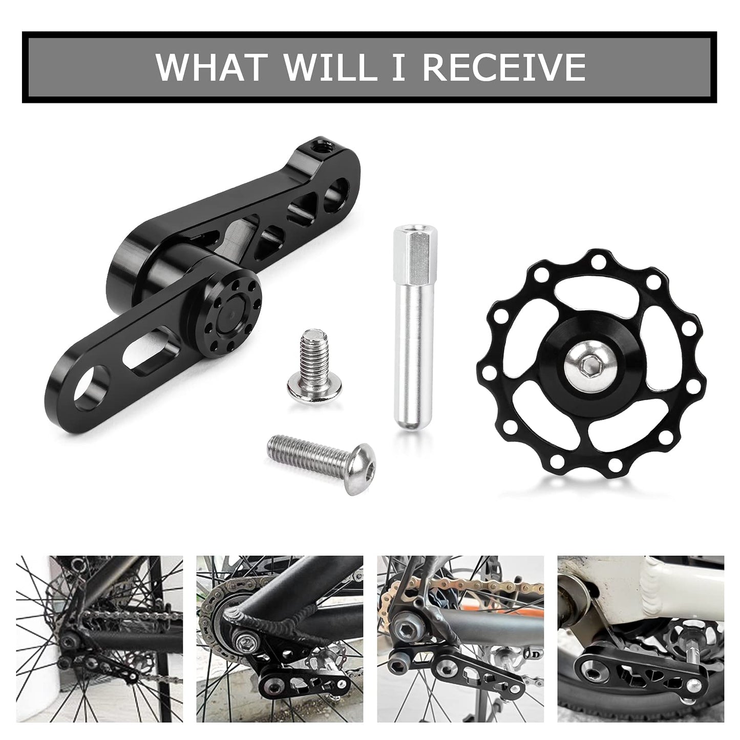 PSLER Bike Single Speed Chain Tensioner, Aluminum Alloy Bicycle Chain Guide with Derailleur Hanger, Foldable Bike Chain Stabilizer Replacement for MTB Road Cycling Accessories Black