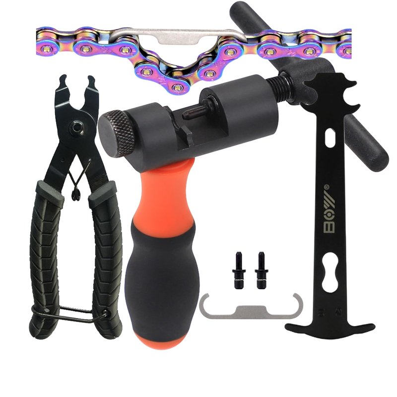 kimairy Bike Chain Breaker Tool Set, 1-13 Speed Chain Breaker with Comfort Grip Handle, Heavy-Duty Alloy Steel with Spare Pins, Chain Wear Gauge (Chain Breaker Set)