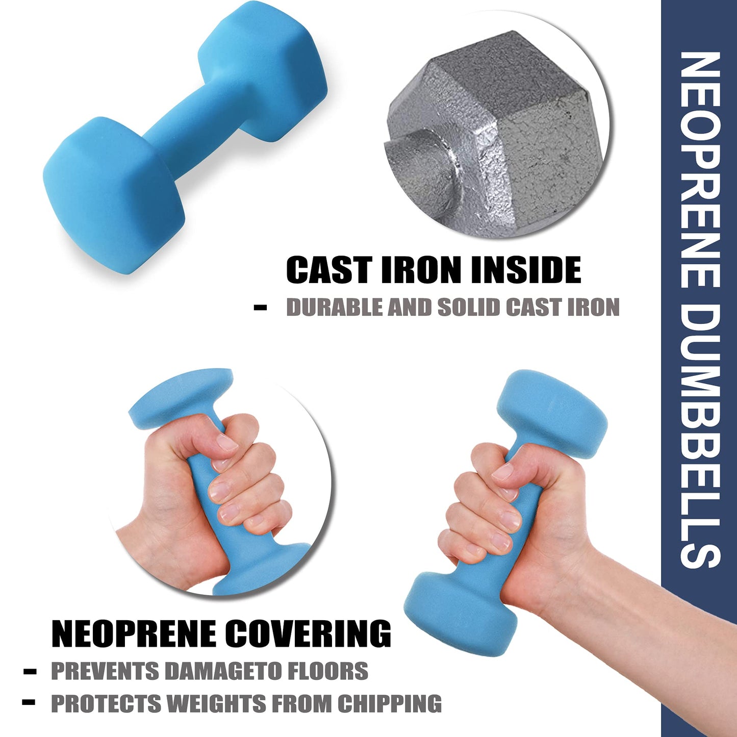 Balelinko Home Gym Equipment Workouts Strength Training Weight Loss Pilates Weights Yoga Sets Free Weights for Women, Men, Seniors and Youth, 3LB Blue, Pair