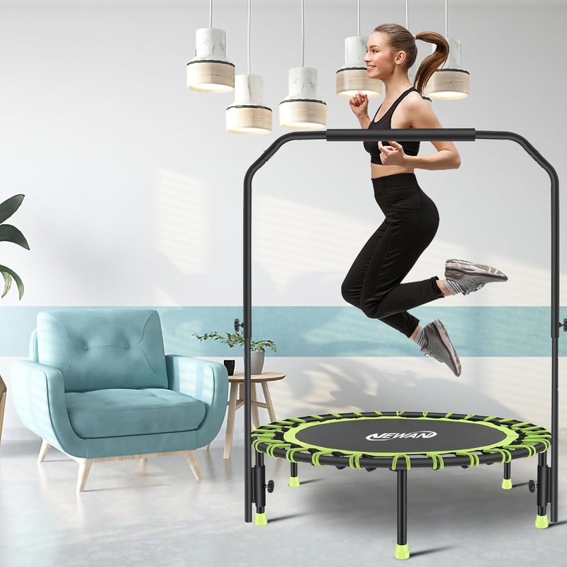Silent Mini Trampoline - 40" Adjustable Handle Bar Bungee Rebounder for Cardio Workouts | Max Weight 330 lbs