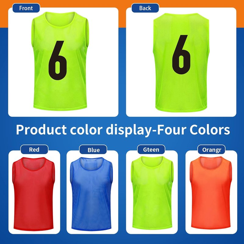 Youth Soccer Pinnies - Scrimmage Practice Vests with Numbers | Basketball & Football Bibs