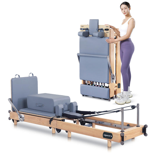 Pilates Reformer Machine, Premium Foldable Pilates Reformer, Durable and Quiet, Pilates Equipment for Home Workouts with Reformer Accessories and Reformer Pilates Box