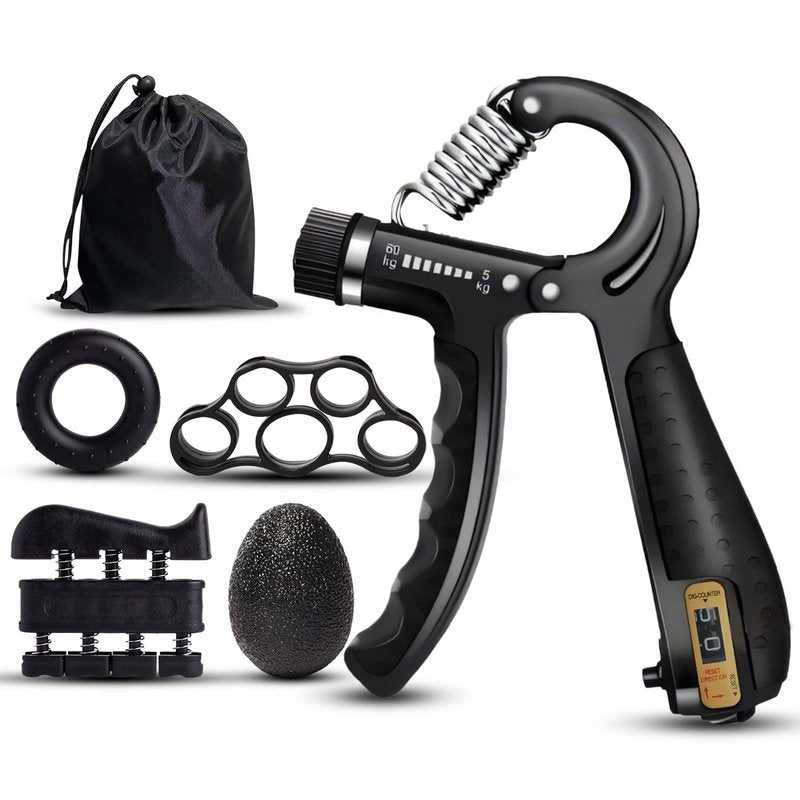 Hand Grip Strengthener Set with Piano Finger Exerciser, Silicone Trainer, Grip Ring, TPE Ball, 5 Pieces