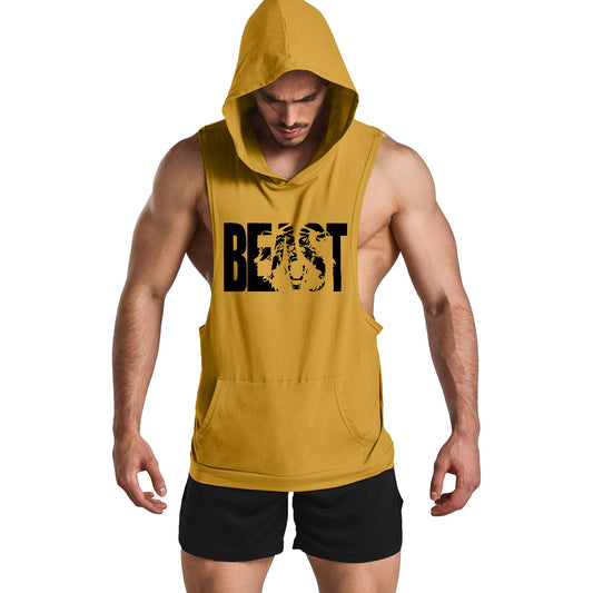 GYM REVOLUTION Men's Workout Muscle Printed Tank Tops Gym Fitness Sleeveless Hoodies Yellow M