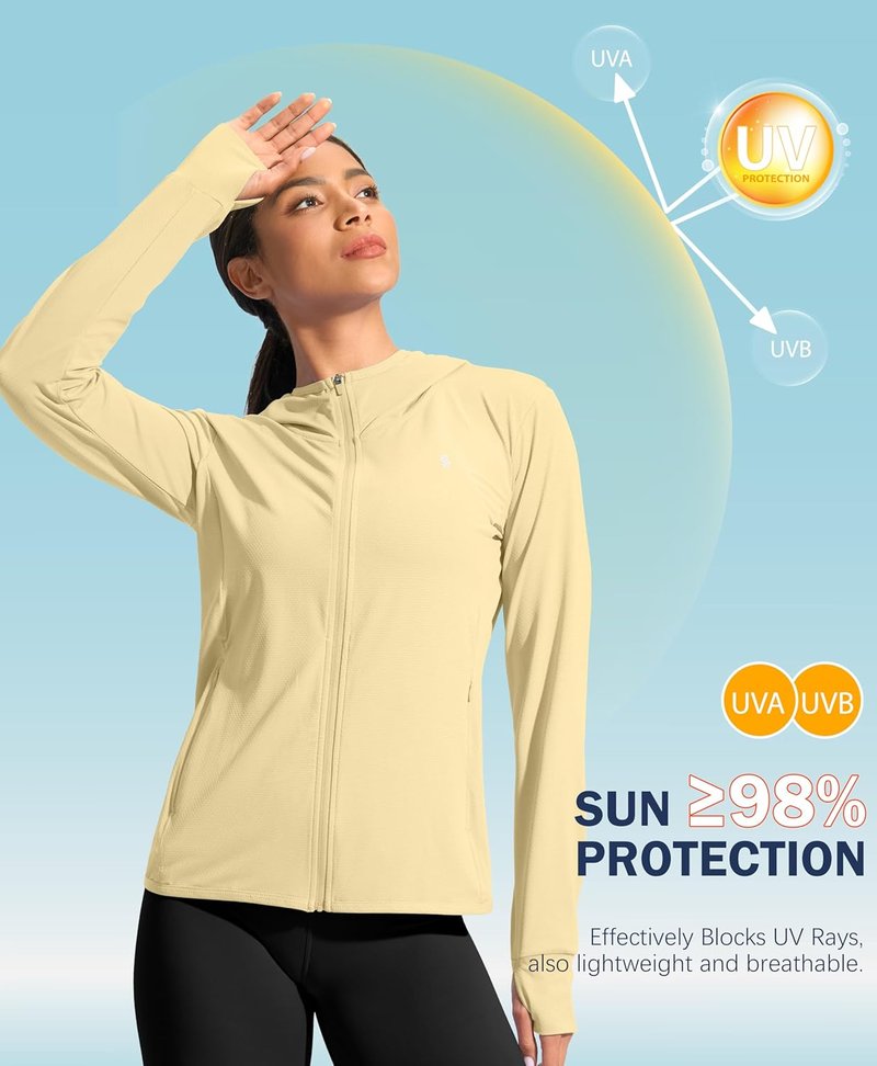 UPF 50+ Sun Protection Hoodie Jacket for Women - Lightweight Long Sleeve Hiking Shirt with Pocket