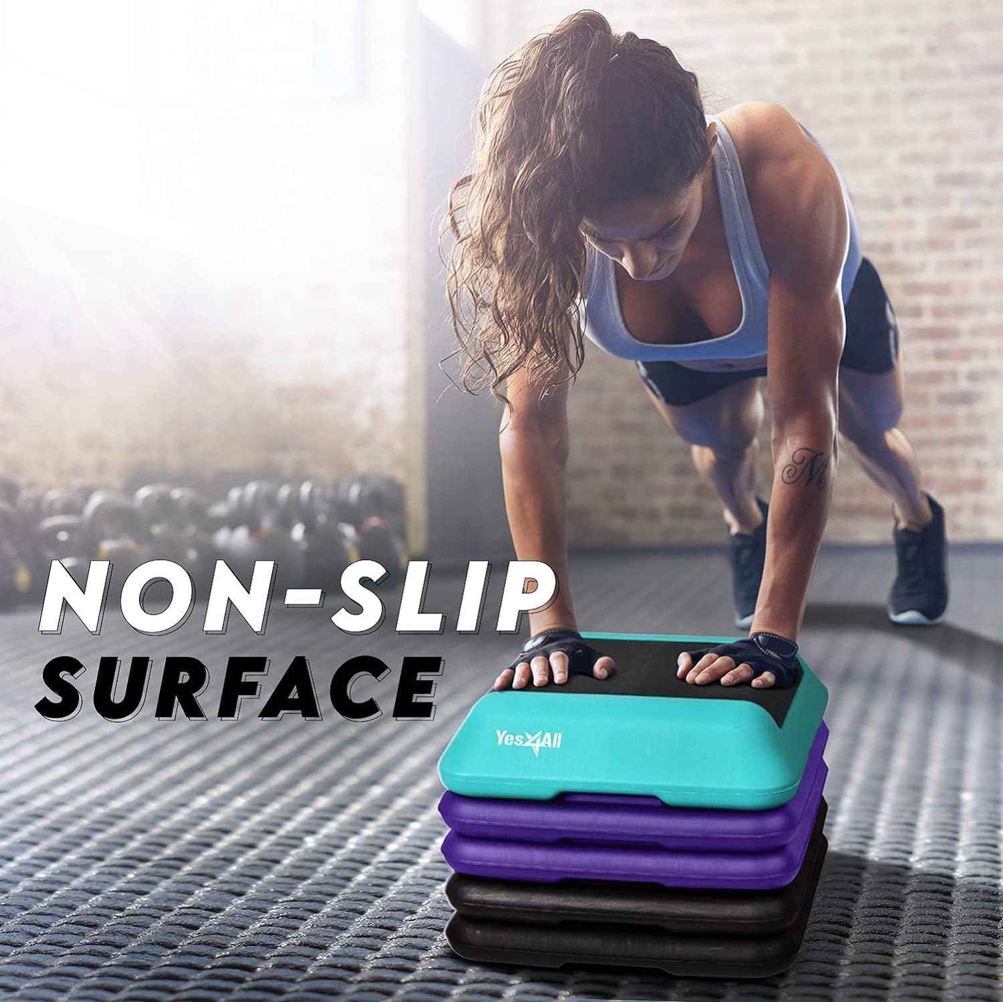 Yes4All 16"x16" Height-Adjustable High Step Aerobic Platform with 4 Risers for Home Gym Exercise Fitness Workout, Cardio and Jumping (Teal Purple)