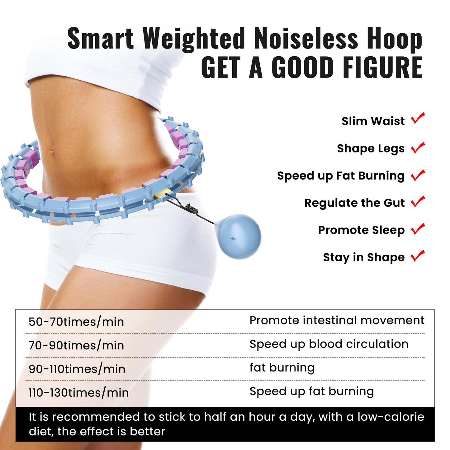 65inch 32 Knots Plus Size Quiet Weighted Hula Infinity Fitness Detachable Hoops, Smart Noiseless Infinity Hula for Women, 2 in 1 Waist and Abdominal Workout Equipment at Home