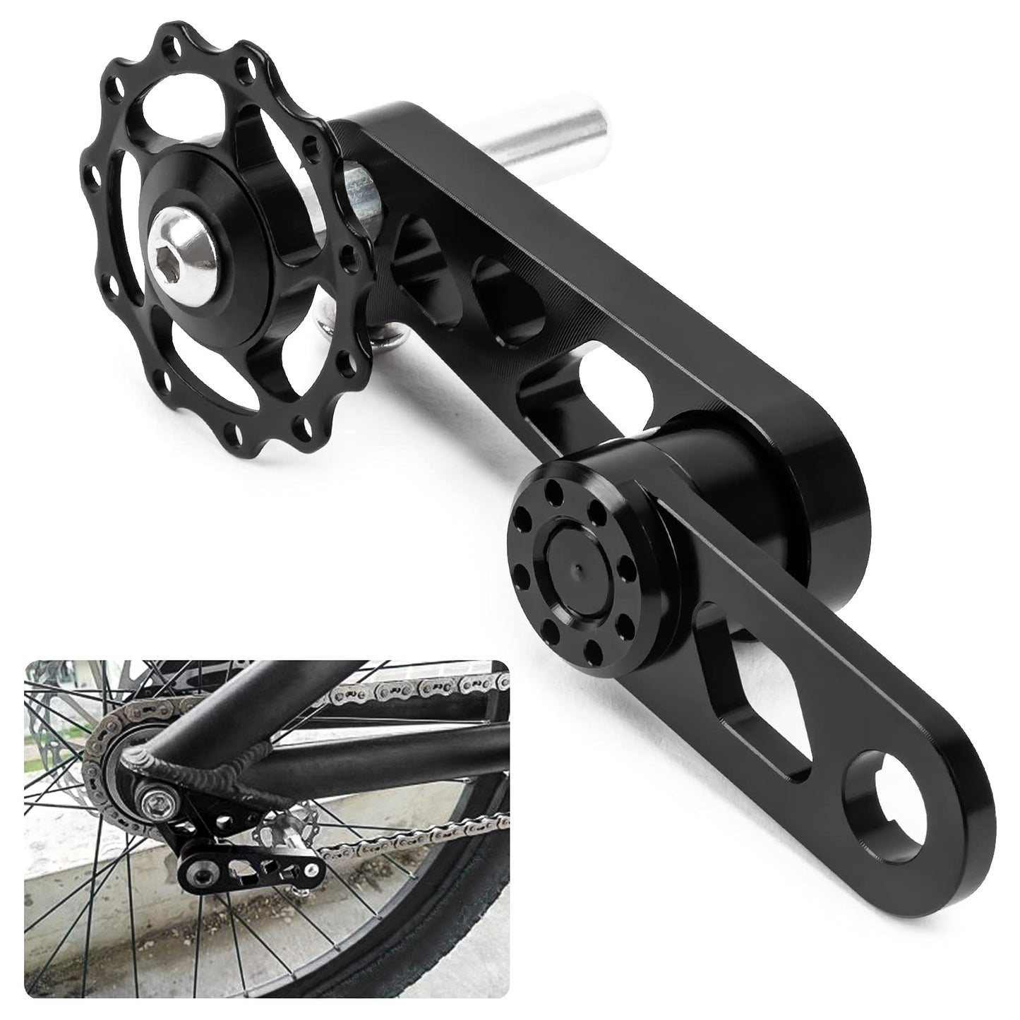 PSLER Bike Single Speed Chain Tensioner, Aluminum Alloy Bicycle Chain Guide with Derailleur Hanger, Foldable Bike Chain Stabilizer Replacement for MTB Road Cycling Accessories Black