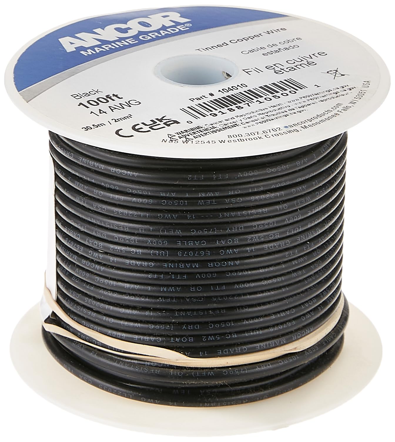 Ancor 184003 Tinned Copper Wire, 14 AWG (2mm2), Black - 18ft