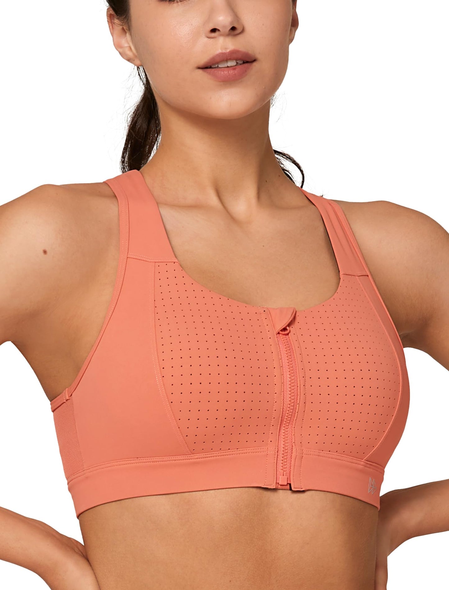 Yvette Mesh Sports Bras for Women High Impact Racerback Supportive Workout Bra for Running Plus Size Fitness Bra, Orange, X-Large