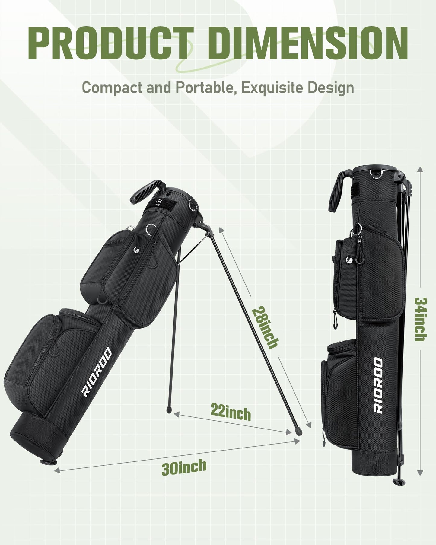 RIOROO Golf Stand Bag, 3 Way Lightweight Par 3 Golf Bag Dividers Fits Up to 9 Clubs, Easy to Carry Pitch n Putt Golf Bag for Driving Range and Executive Courses