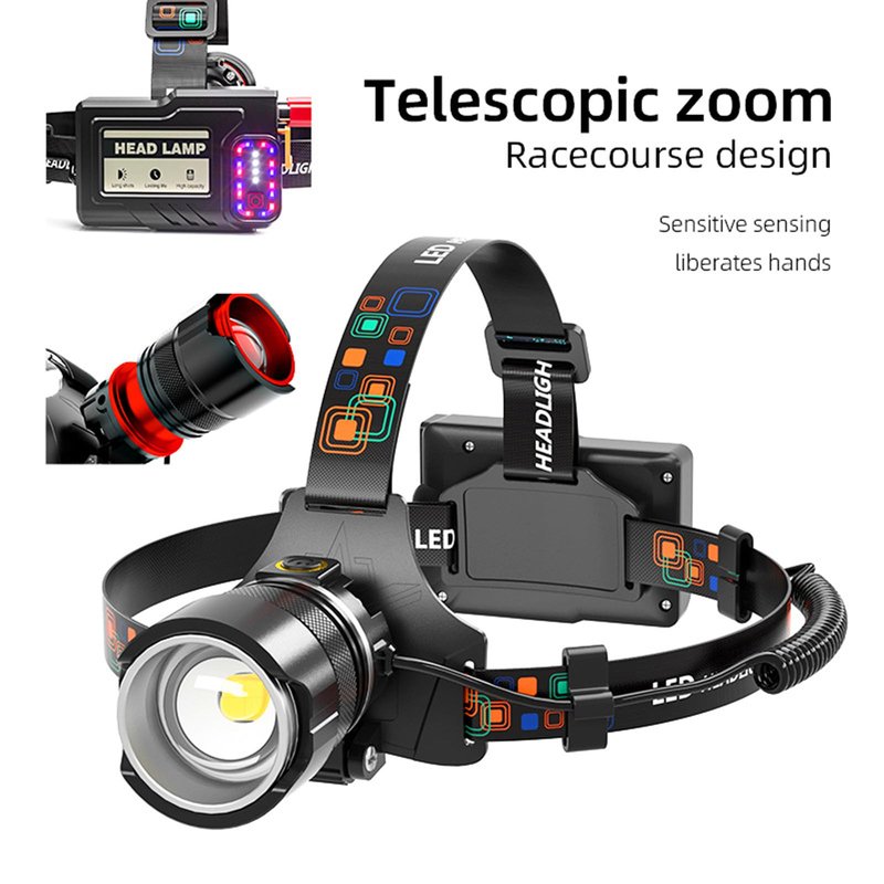 Headlamp Rechargeable 90000 Lumens Ultra Bright Head Lamp Super Bright Hard Hat Light Zoomable IPX54 Headlight Camping Accessories 6 Modes Waterproof Headlight Camping Gear for Adults Cycling Running