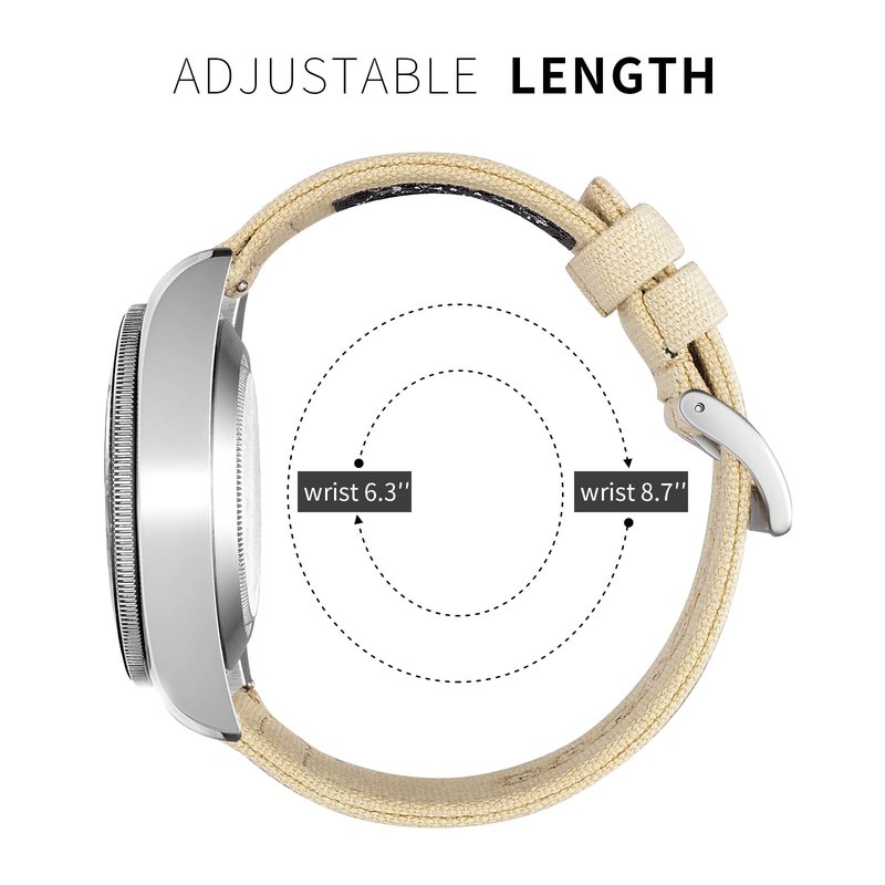 SEURE Canvas Quick Release Watch Band,Cotton Fabric Watch Straps 18mm 19mm 20mm 21mm 22mm 24mm for Men and Women(20,Khaki-silver)