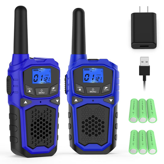 2Pcs Rechargeable Walkie Talkies for Adults Two Way Radios for Outdoors USB Rechargeable Long Range 22 Channel Adapter, Charger, Battery Included with NOAA & Weather Alerts