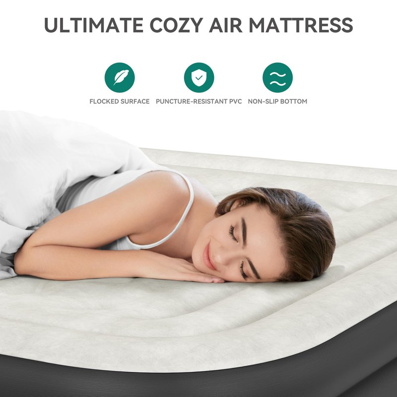 YITAHOME Queen Size Air Mattress with Headboard and Built-in Pump, 18in Blow Up Mattress with Carry Bag, and Nozzles for Home, Camping, and Travel