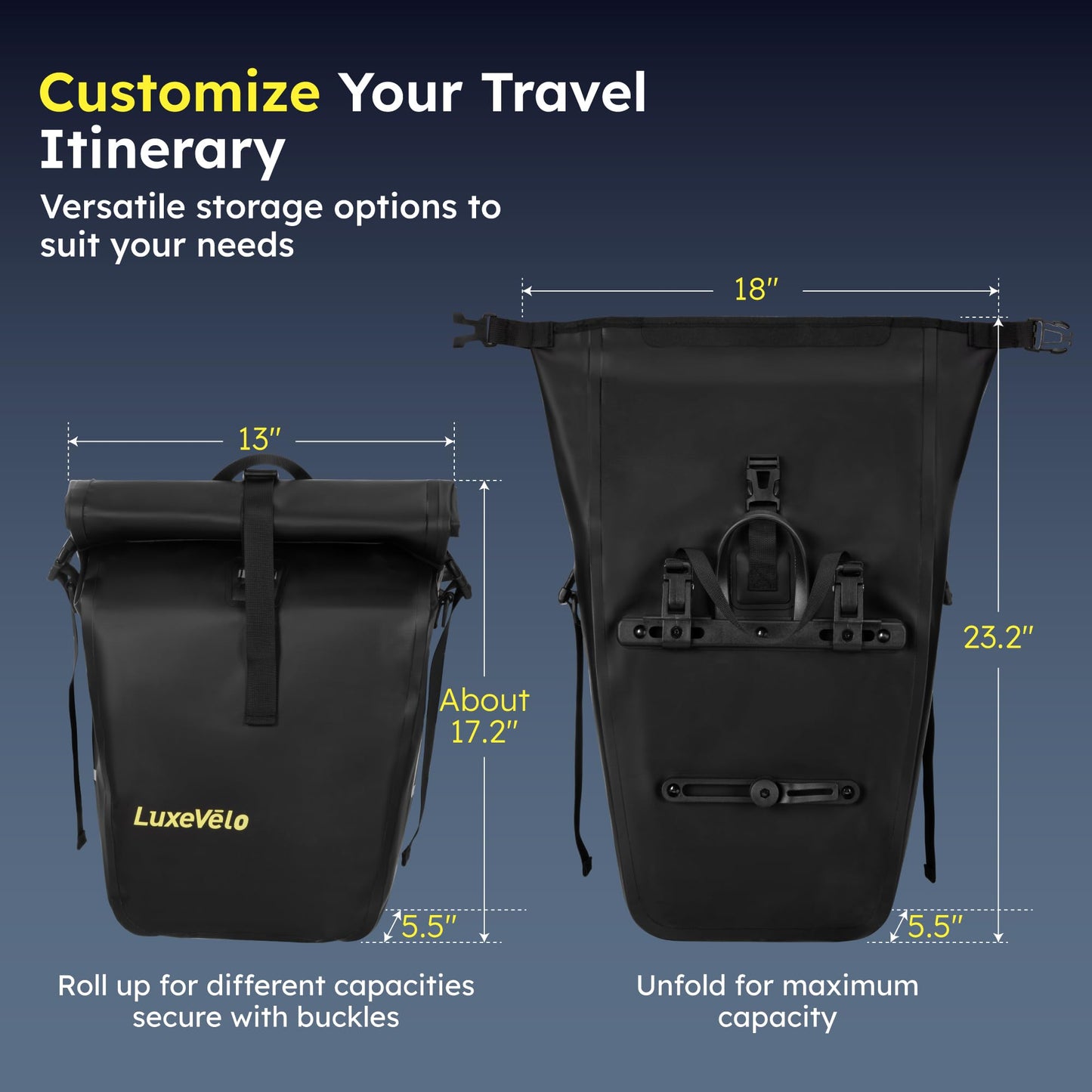 RegalRider Bike Pannier, Waterproof 27L Pannier Bike Bag with Removable Shoulder Strap, Reflective Safety Design, Adjustable Clips Fit All Bike Racks, Bicycle Pannier for Cycling Commuting Travel