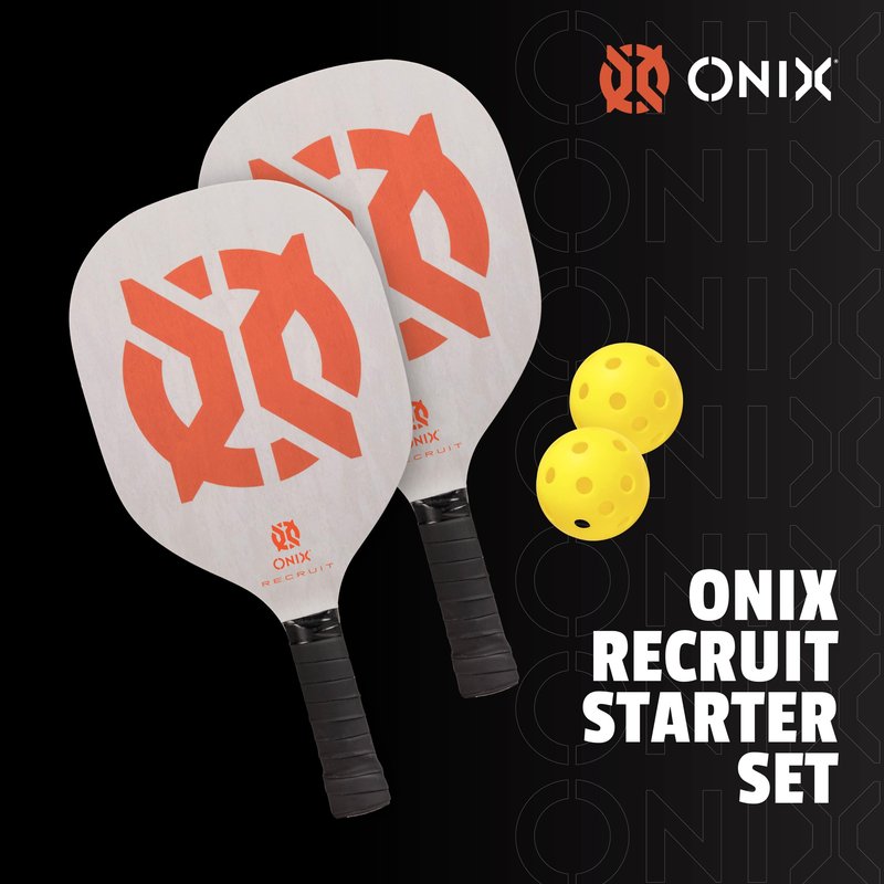 Recruit by ONIX Pickleball Starter Set - Includes Two Poplar Wood Paddles and Two Yellow Balls
