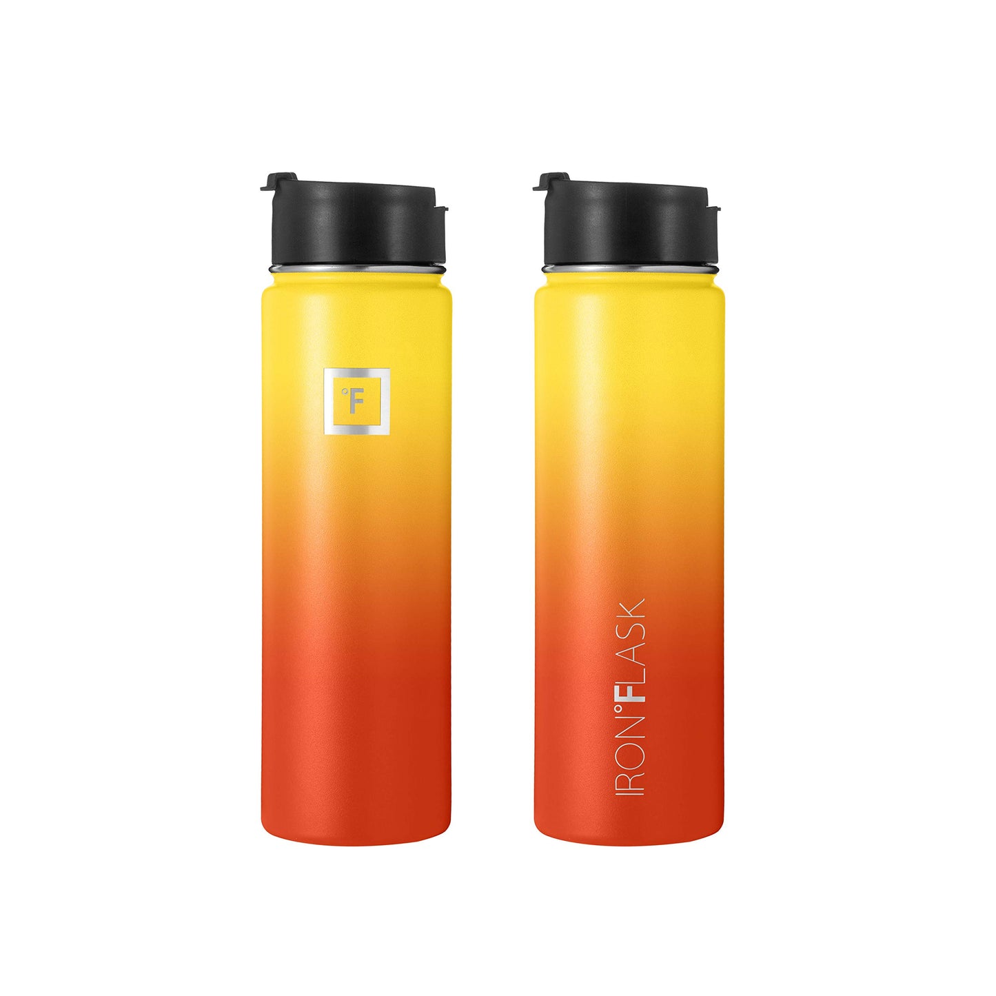 IRON °FLASK Sports Water Bottle - 22 oz, 3 Lids (Straw Lid), Stainless Steel Vacuum Insulated, Hot Cold, Modern Double Walled, Simple Thermo Mug (Fire)